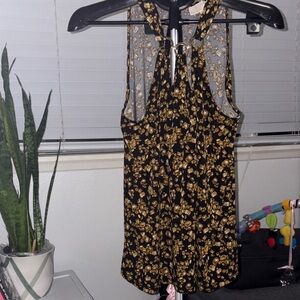 MICHAEL Michael Kors Black and Gold Floral Tank Top